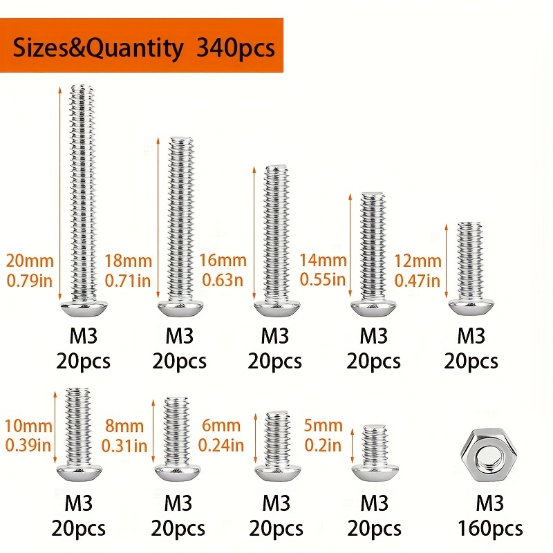 340pcs M3 Stainless Steel Phil - огляд і ціна Nuts Mix