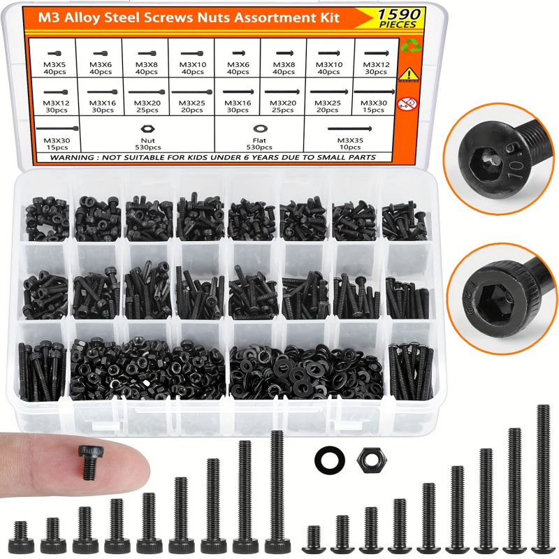 1590PCS M3 Screw Assortment Ki - огляд і ціна Nuts Mix