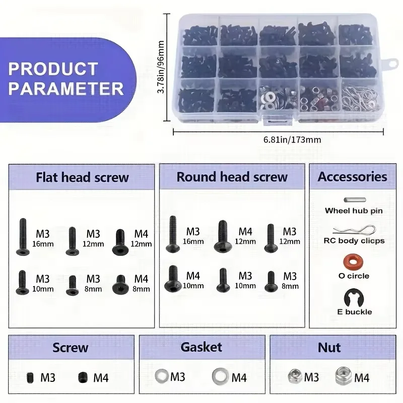 520pcs Universal RC Screw Kit  - огляд і ціна Nuts Mix